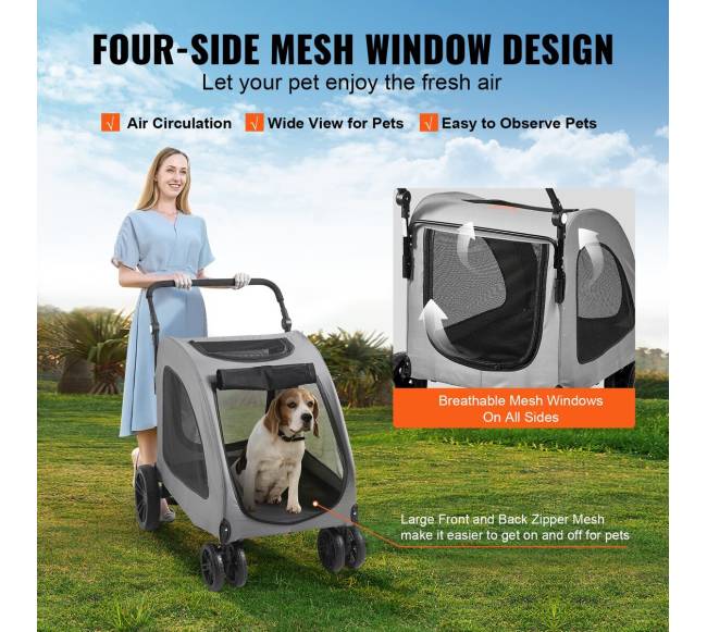 Šunų vežimėlis su 4 ratais ir stabdžiais4