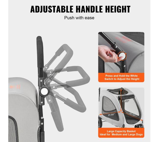 Šunų vežimėlis su 4 ratais ir stabdžiais5