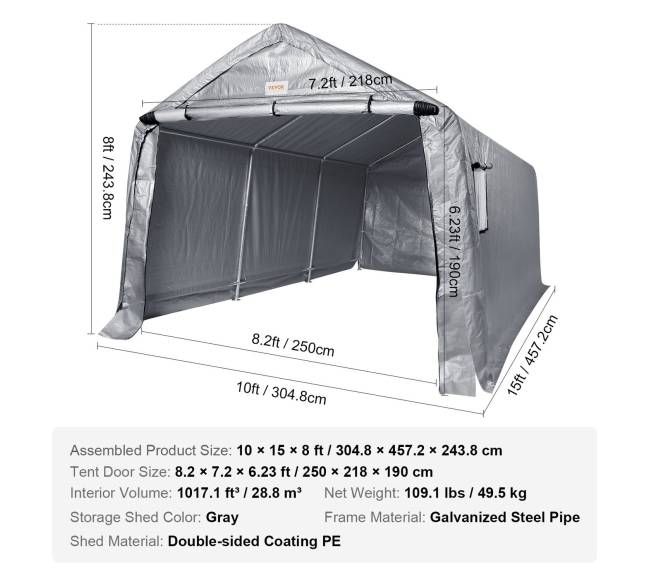Nešiojamas garažo sandėliavimo tentas su užtrauktuku6