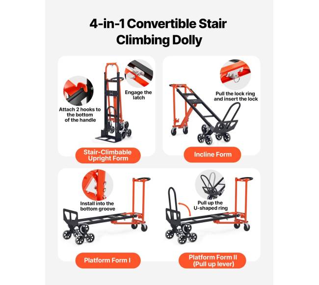 3 viename laiptų kopimo vežimėlis, 350 kg, sulankstomas2