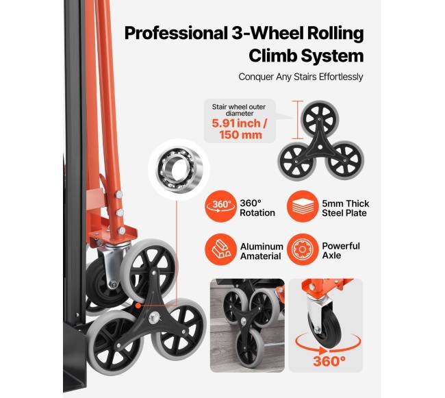 3 viename laiptų kopimo vežimėlis, 350 kg, sulankstomas3