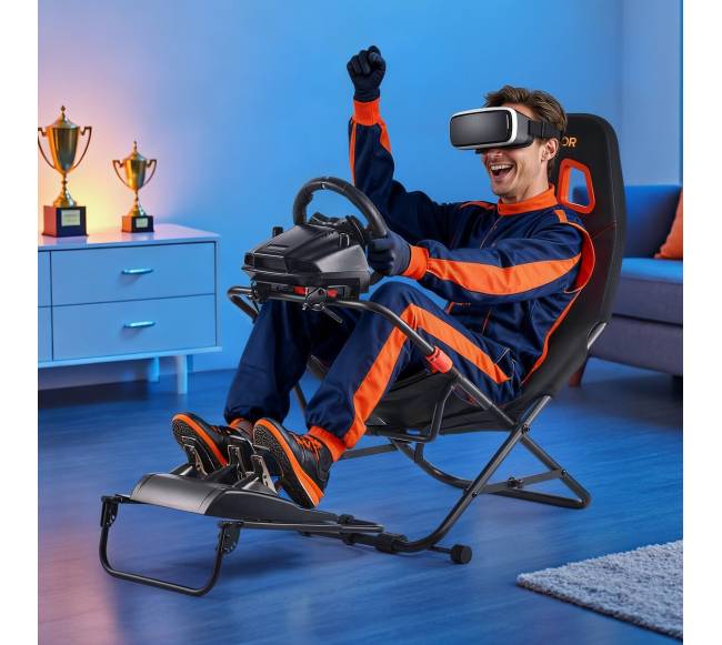 Nešiojamas lenktynių vairo stovas, juodas7