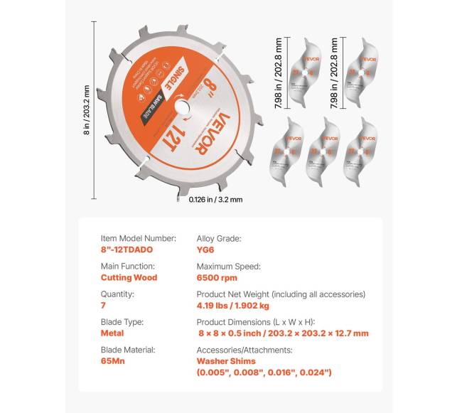 Dado pjovimo diskų rinkinys, 203 mm skersmens6