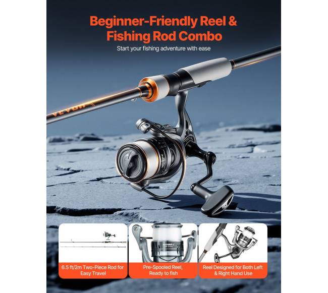 Žvejybos meškerės ir ritės komplektas, 2 m ilgio2