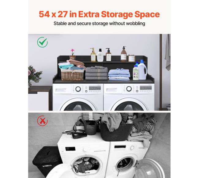 Skalbimo mašinos ir džiovyklės stalviršis su stalčiais ir lentyna2