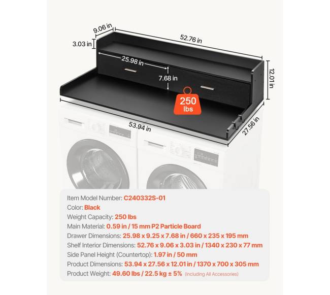 Skalbimo mašinos ir džiovyklės stalviršis su stalčiais ir lentyna6