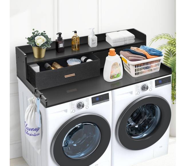 Skalbimo mašinos ir džiovyklės stalviršis su stalčiais ir lentyna7