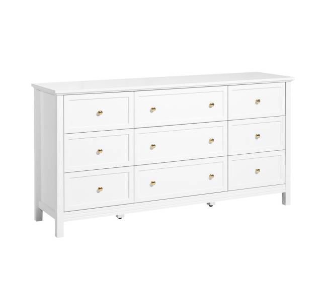 9 stalčių balta komoda su slankiojančiu ir apsauginiu įtaisu0