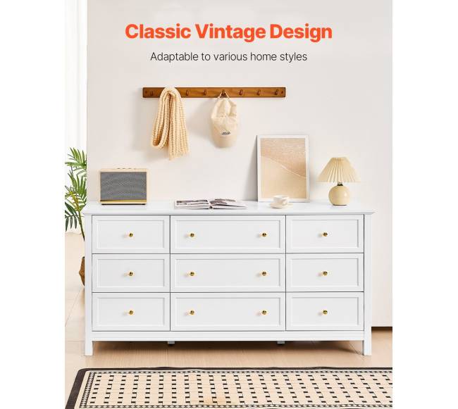 9 stalčių balta komoda su slankiojančiu ir apsauginiu įtaisu1