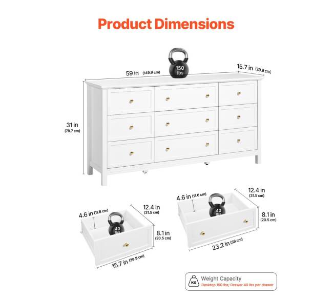 9 stalčių balta komoda su slankiojančiu ir apsauginiu įtaisu2
