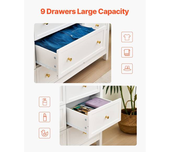 9 stalčių balta komoda su slankiojančiu ir apsauginiu įtaisu3