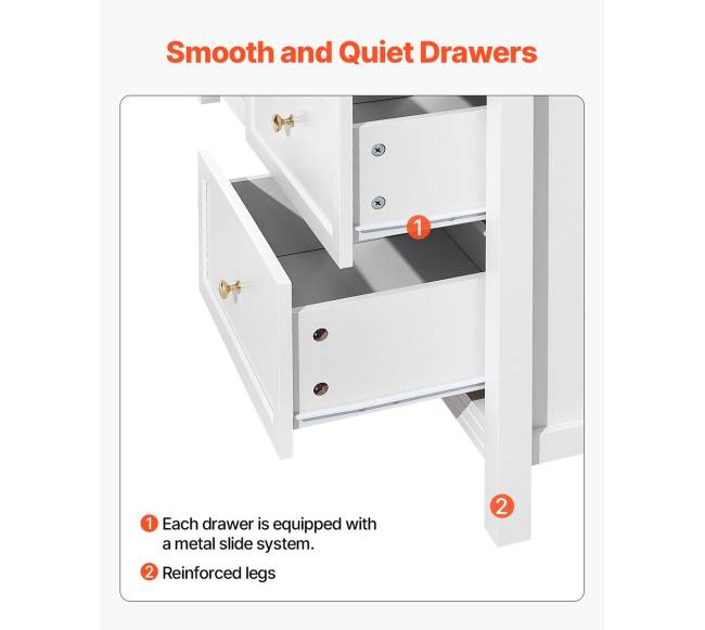 9 stalčių balta komoda su slankiojančiu ir apsauginiu įtaisu5