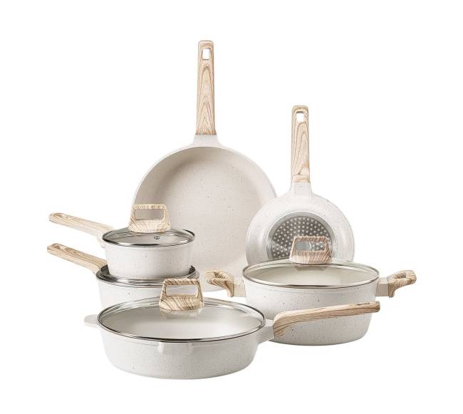 17 dalių granitinė neprideganti virtuvės puodų rinkinys0