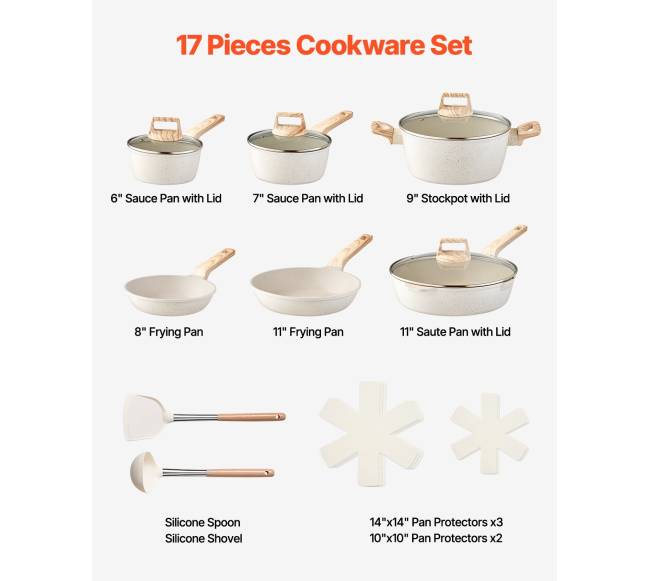 17 dalių granitinė neprideganti virtuvės puodų rinkinys1