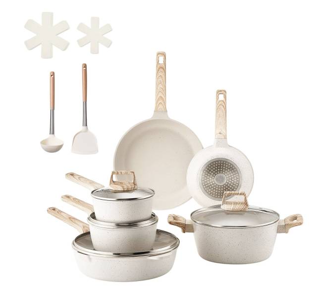 17 dalių granitinė neprideganti virtuvės puodų rinkinys8