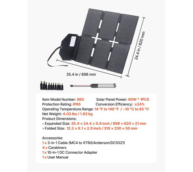 60W sulankstomas saulės energijos įkroviklis6