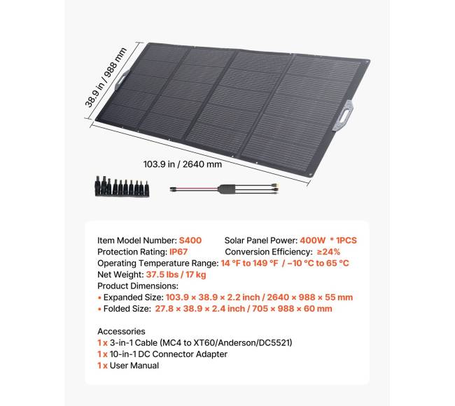 Sulankstoma 400W saulės baterija lauko naudojimui6