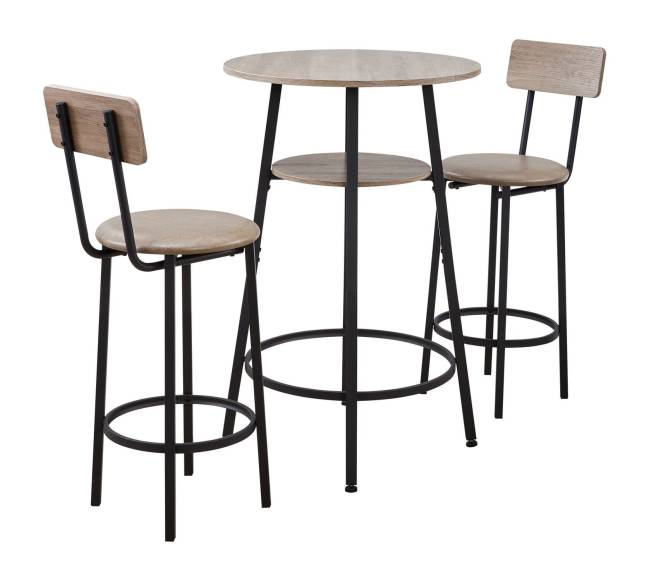 Baro stalas ir kėdės, 3 dalių rinkinys, šviesiai pilka0