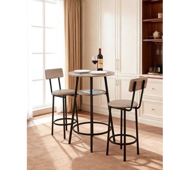 Baro stalas ir kėdės, 3 dalių rinkinys, šviesiai pilka1