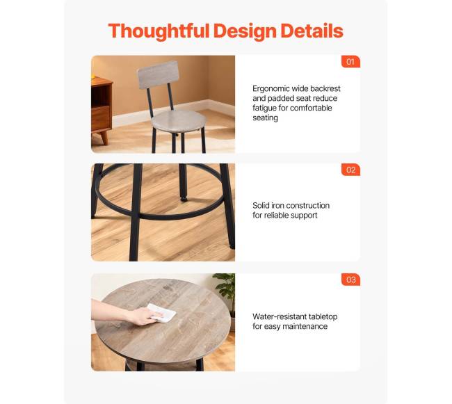 Baro stalas ir kėdės, 3 dalių rinkinys, šviesiai pilka6