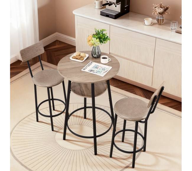 Baro stalas ir kėdės, 3 dalių rinkinys, šviesiai pilka7