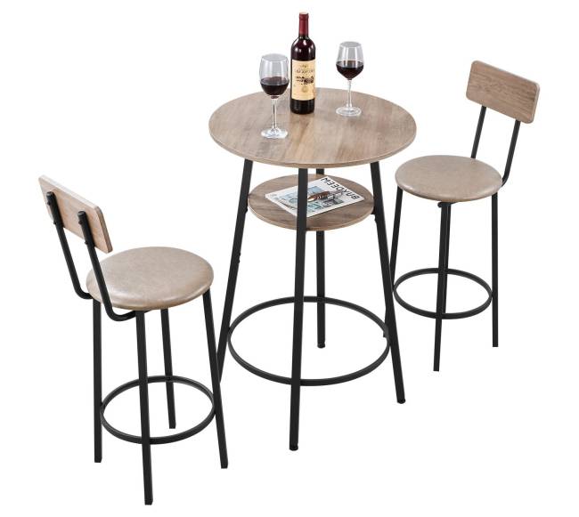 Baro stalas ir kėdės, 3 dalių rinkinys, šviesiai pilka9