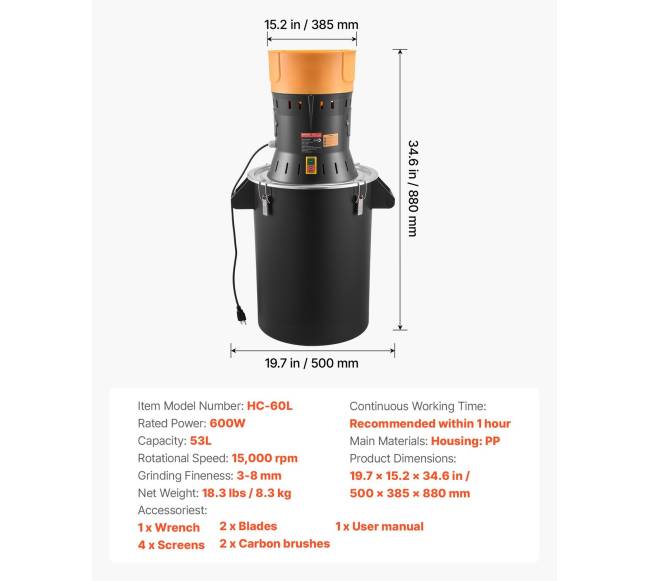 Elektrinis grūdų malūnas, 600W galingumas, 53L talpa6