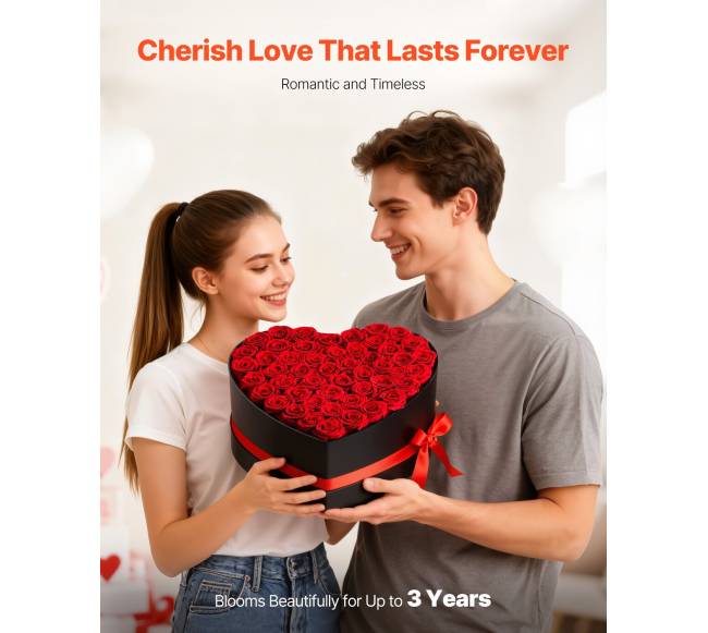 Amžinos gėlės: 50 konservuotų raudonų rožių širdelės formos dėžutėje2