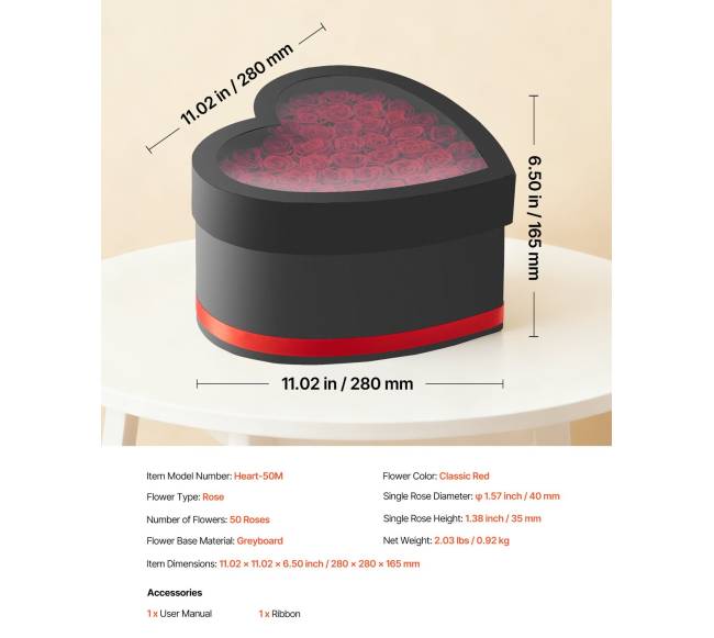 Amžinos gėlės: 50 konservuotų raudonų rožių širdelės formos dėžutėje6