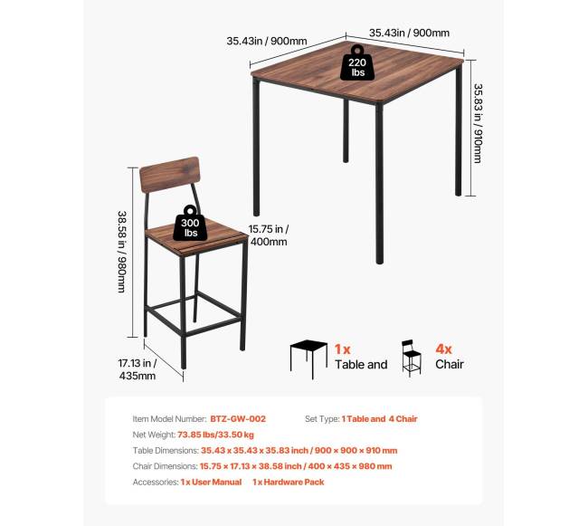 Baro stalas su kėdėmis, 5 dalių komplektas2