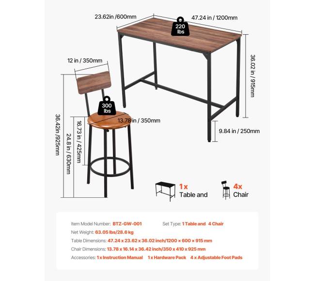 Baro stalo ir kėdžių komplektas, juodos spalvos2