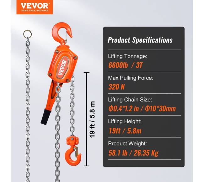 Rankinis svirtinis grandininis keltuvas 3 t, 20 pėdų6