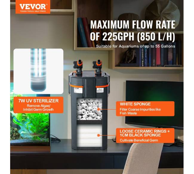 55 galonų akvariumo išorinis filtras su UV lempa1