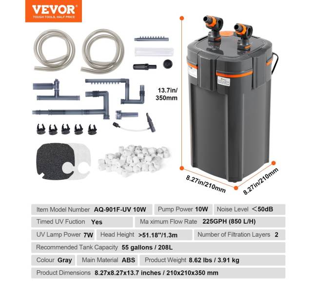 55 galonų akvariumo išorinis filtras su UV lempa6