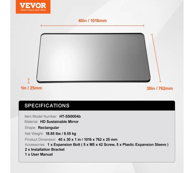 Sieninis kosmetinis veidrodis, 1016 x 762 mm6