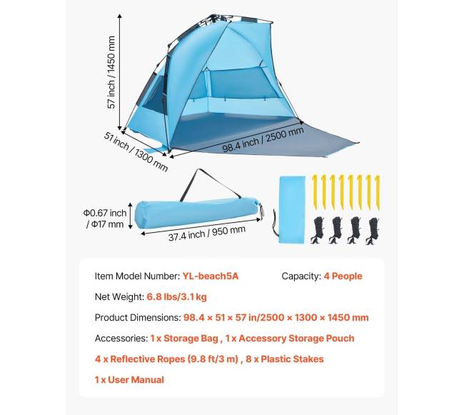 Paplūdimio palapinė 4 asmenims, UV apsauga6