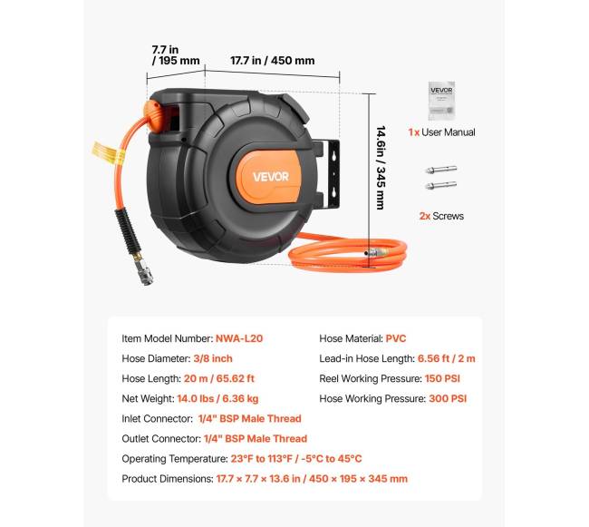 Ištraukiamas oro žarnos ritė 20 m x 9.5 mm6