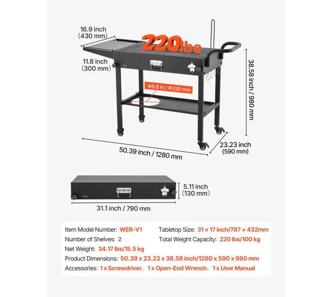 Lauko grilio vežimėlis su šoniniu stalu2