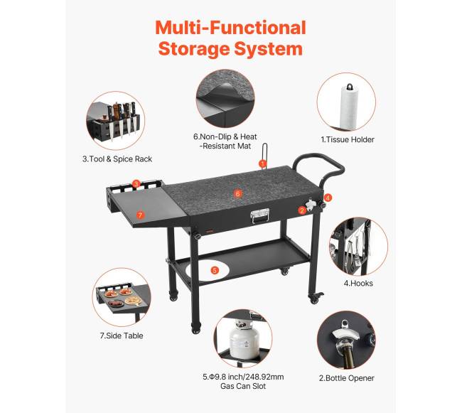 Lauko grilio vežimėlis su šoniniu stalu5