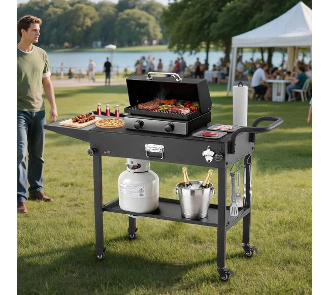 Lauko grilio vežimėlis su šoniniu stalu7