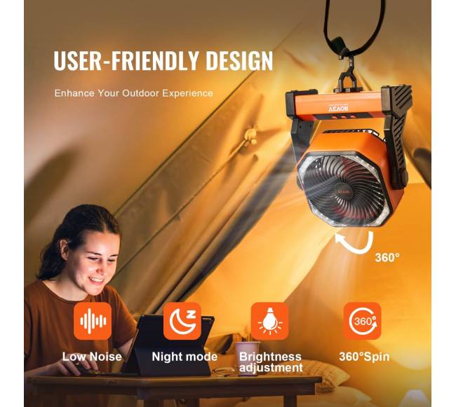 Įkraunamas nešiojamas ventiliatorius su LED žibintu4