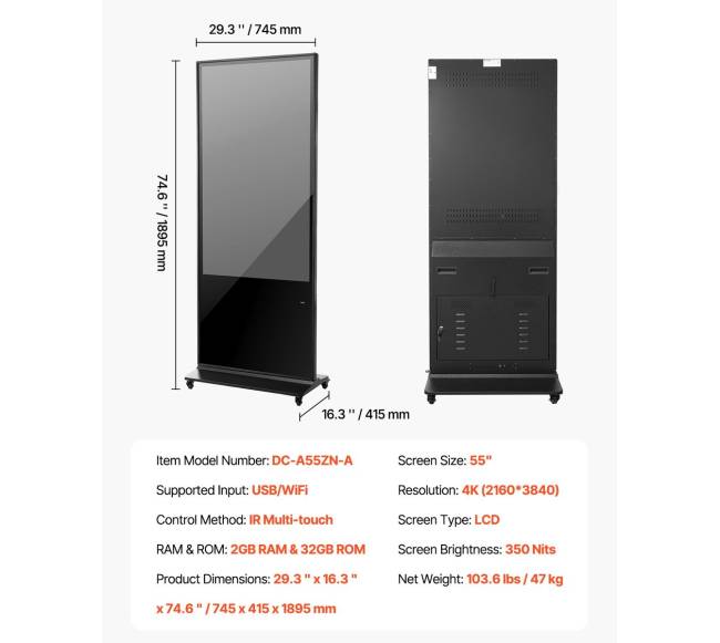 55 colių interaktyvus 4K stovas su ekranu6
