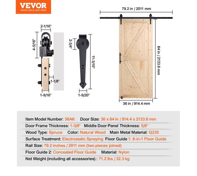 Stumdomų durų komplektas 91 cm x 213 cm6