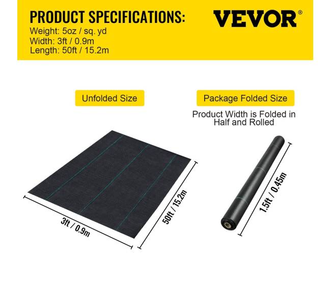 Piktžolių barjerinė danga, 0.9 x 15.2 m, 5OZ6