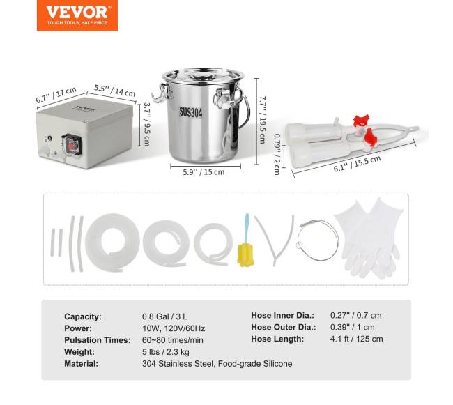 Ožkų melžimo aparatas 3 L nerūdijojo plieno kibiras6