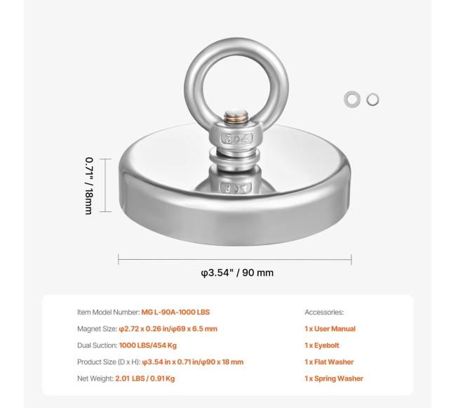 Galingas neodimio žvejybos magnetas 454 kg6