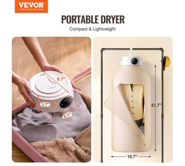 Nešiojama drabužių džiovyklė su PTC šildymu ir LED ekranu1