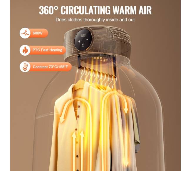 Nešiojama drabužių džiovyklė su PTC šildymu ir LED ekranu2