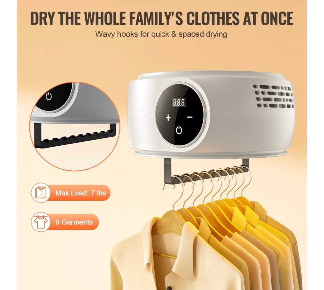 Nešiojama drabužių džiovyklė su PTC šildymu ir LED ekranu3