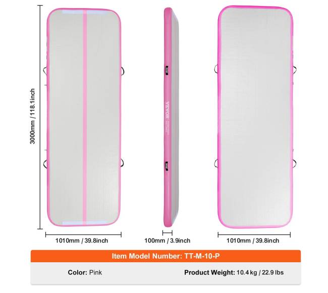 10 pėdų pripučiamas gimnastikos kilimėlis su pompa6